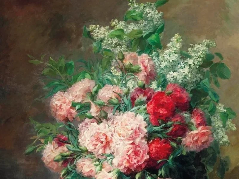 1869-Léonie Louppe - Bouquet di fiori su un tavolo elegante